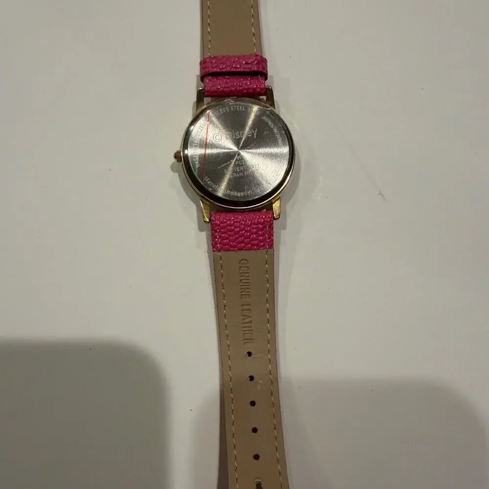 Pink Disney Minnie Mouse Watch Pink Genuine Leather Buckle Band Gold Tone